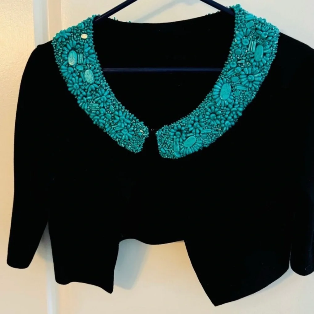 Moschino Cardigan embroidered with genuine Turquoise stones sz 10 Made in Italy - Picture 5 of 11